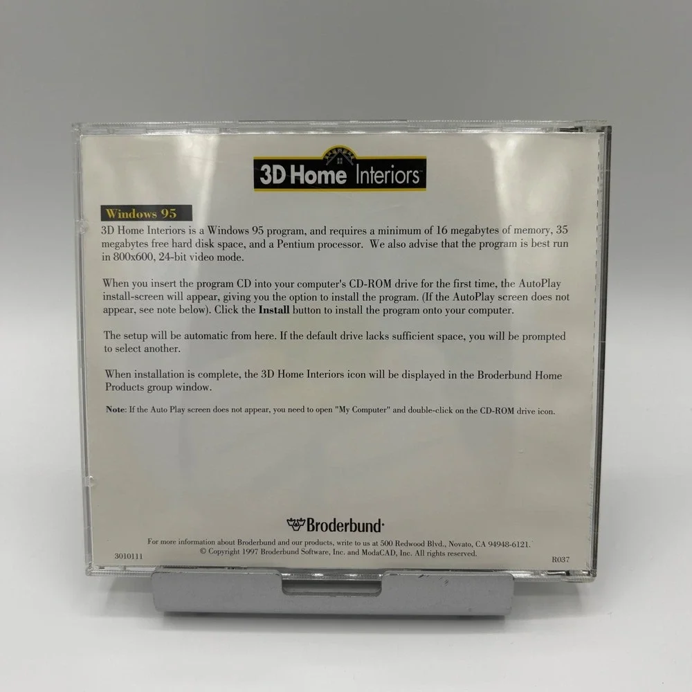 Broderbund 3D Home Interiors Windows CD-ROM Vintage Software  1997 GOOD